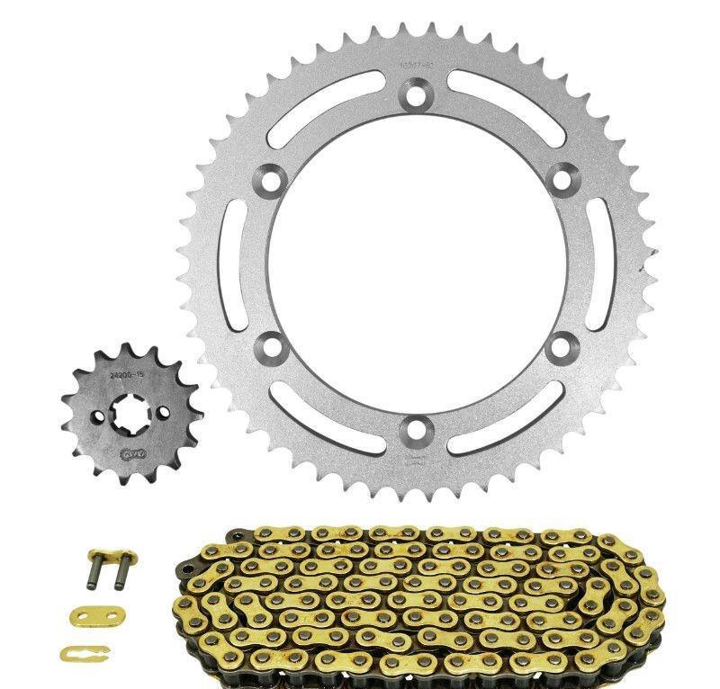 Kit chaine Kawasaki 125 KDX transmission Afam 15x52 pas 428
