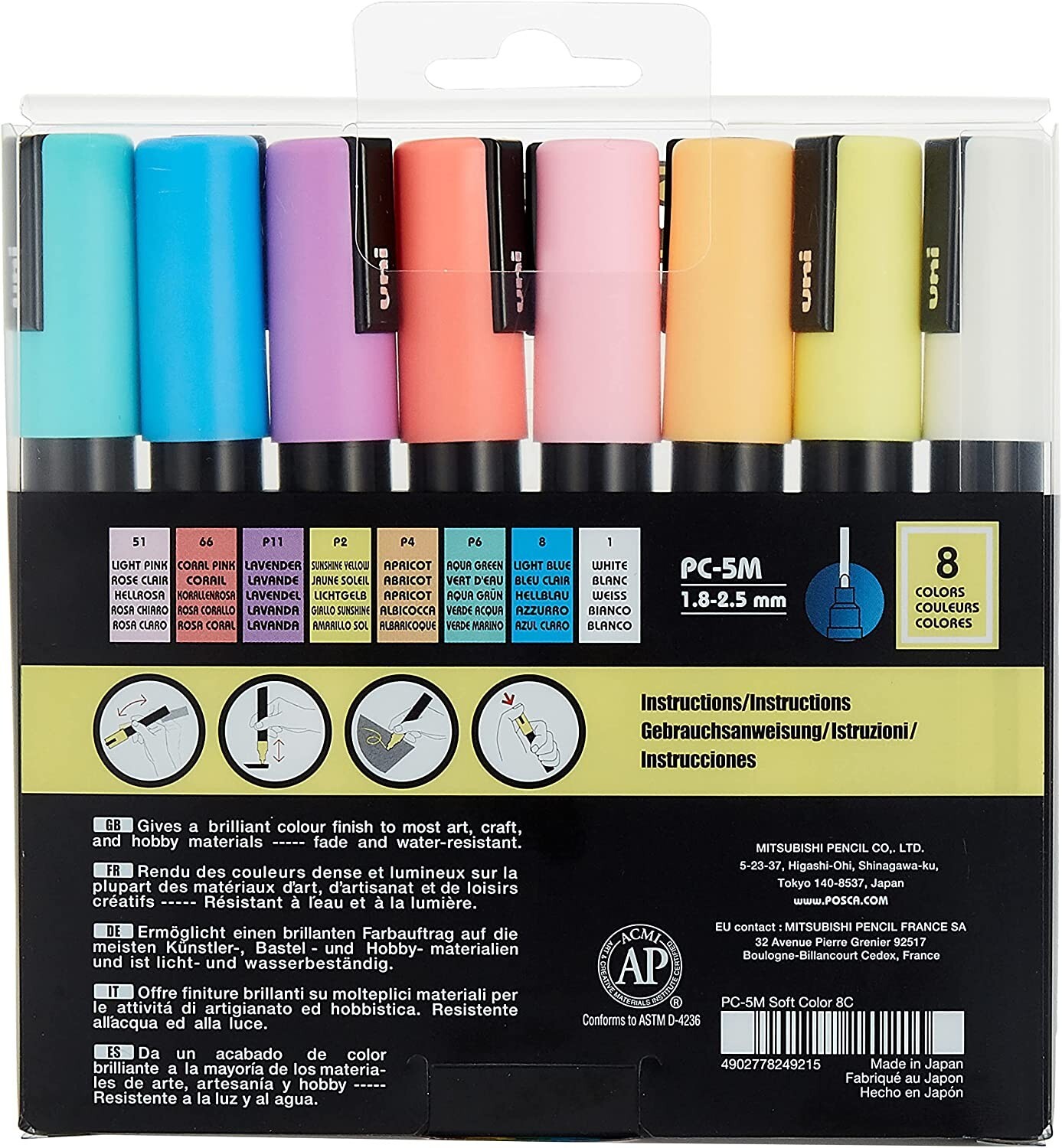 UniPosca Paint Marker Soft Colors Set of 8 PC5M NEW with 99