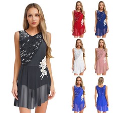 Women Costume Lyrical Dress Overlay Leotard Ballroom Modern Tango Rhinestones