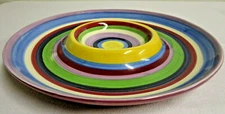 Tabletops Unlimited Barcelona Stripe Hand Painted 15 1/8 " Chip & Dip 