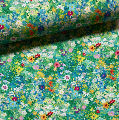 Baumwollstoff Meterware Patchworkstoff Stoff mit bunten Blumen Blütenmeer Malere