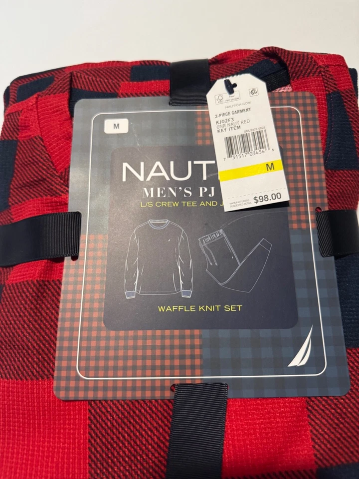 Conjunto de pijama tejido gofre Nautica para hombre 2 piezas manga larga y jogger MED lote de 2 Foto 4 de 4