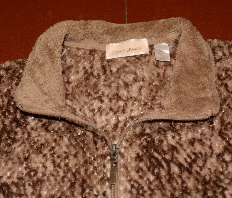 Stan Herman Vintage Speckled Brown Fluffy Full Zip Jacket Fleece Ladies Large - Image 3 of 4