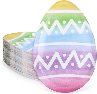 40Pcs Easter Paper Plates Easter Egg Shaped Disposable Plates Watercolor Easter