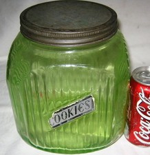 LG ANTIQUE USA COUNTRY KITCHEN HOOSIER CABINET VASELINE GLASS COOKIE STORAGE JAR