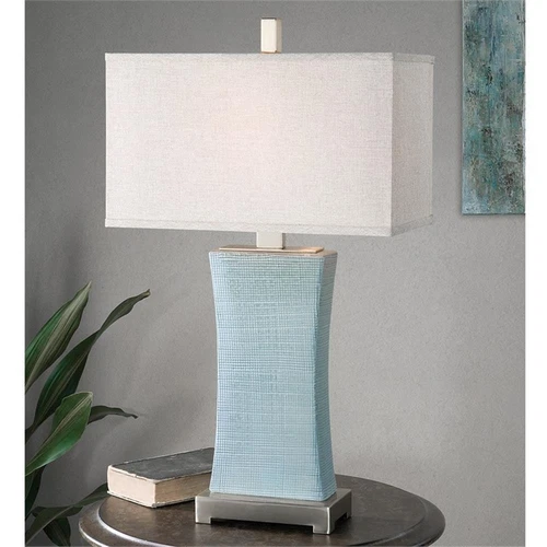 Uttermost Cantarana Ceramic Metal and Fabric Table Lamp in Blue Gray/Beige - Picture 2 of 3