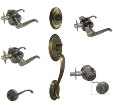 Antique Brass door knobs lever keyed entry privacy passage dummy deadbolt 835