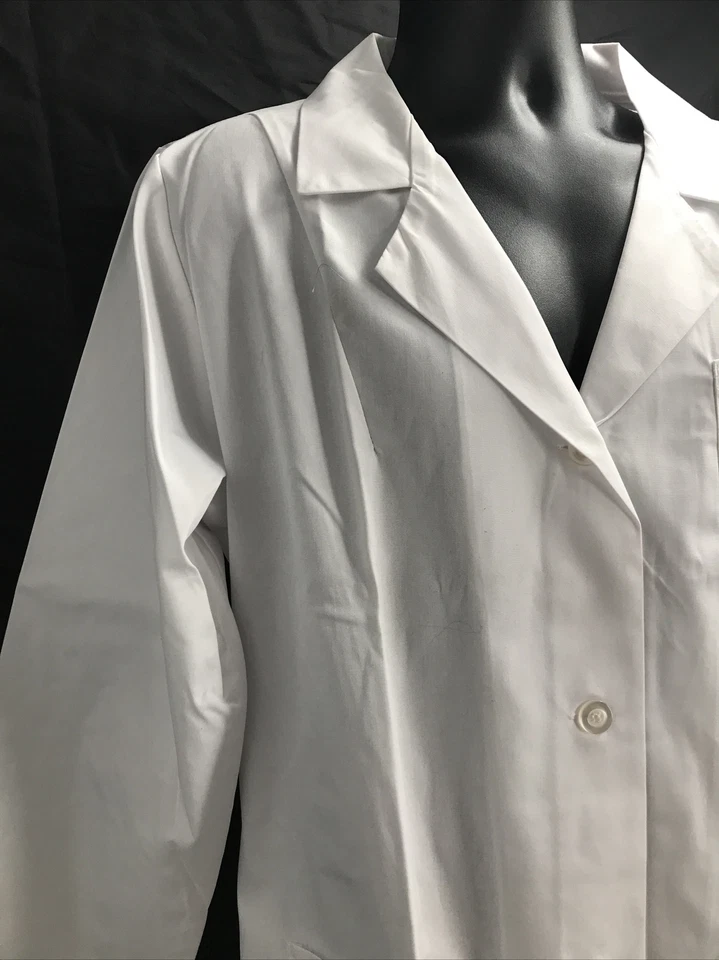 Natural Uniforms Unisex Long Sleeve Solid White Button Up Collared Lab Coat Sz L - Image 3 of 4