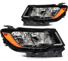 Pair Headlights Assembly Left Right For 2017-2021 Jeep Compass Black Housing