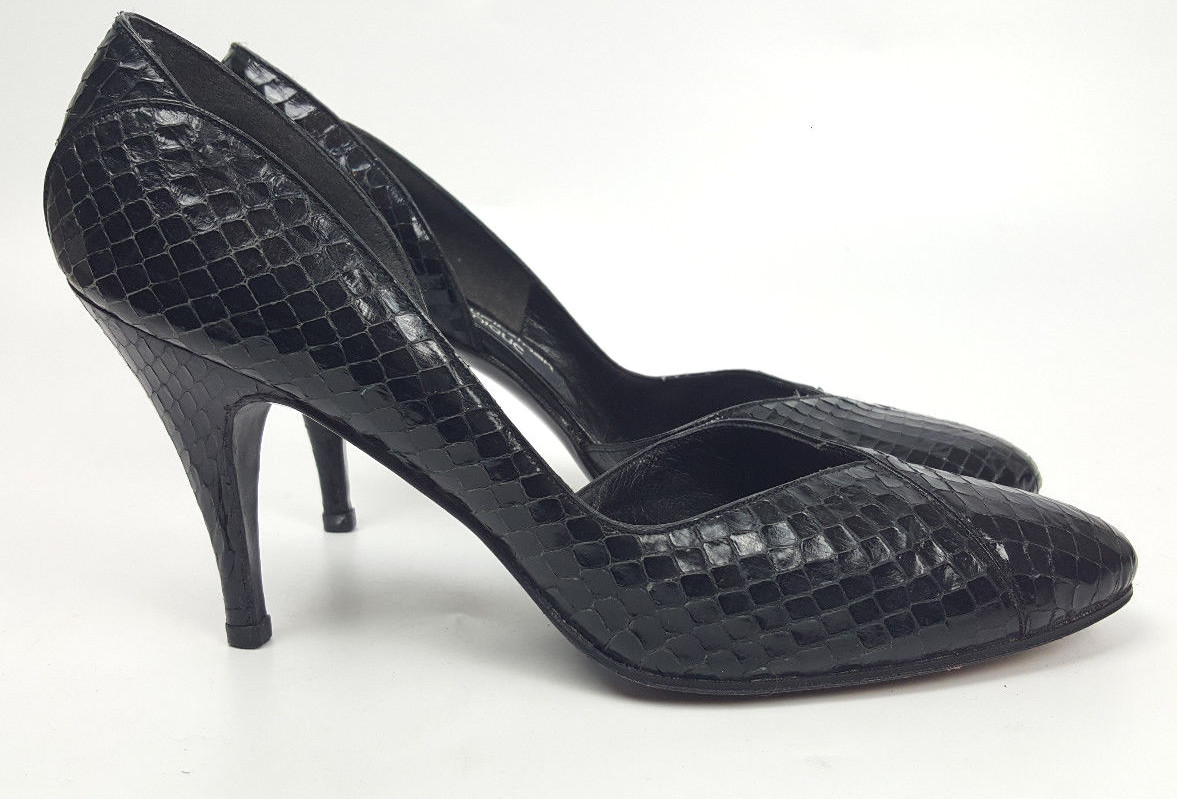 Stuart Weitzman for Martinique shoes 7 black snakeskin d'orsay pumps ...