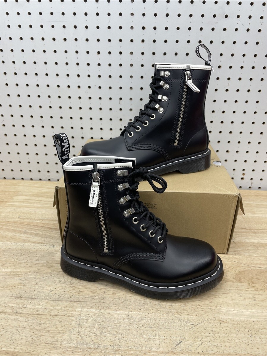 Dr. Martens 1460 Zipped HDW Black Boots Women Size 6 Rolled Smooth