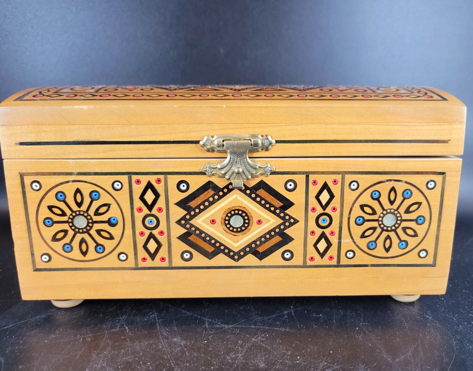 Elegant Wooden Jewelry Box with Mother of Pearl Inlay-image