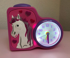 JACQUES FAREL Kinder Wecker Unhr "Pferd" mit Licht Pink/Lila - Sehr leise!