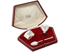 Antique Sterling Silver 3 Piece Christening Set by R.E.Stone - Art Deco Style