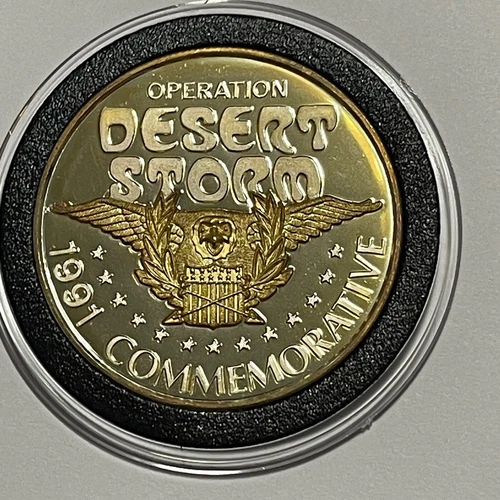 Desert Storm Iraq Gulf War Enamel Coin 1 Troy Oz .999 Fine Silver Round Medal