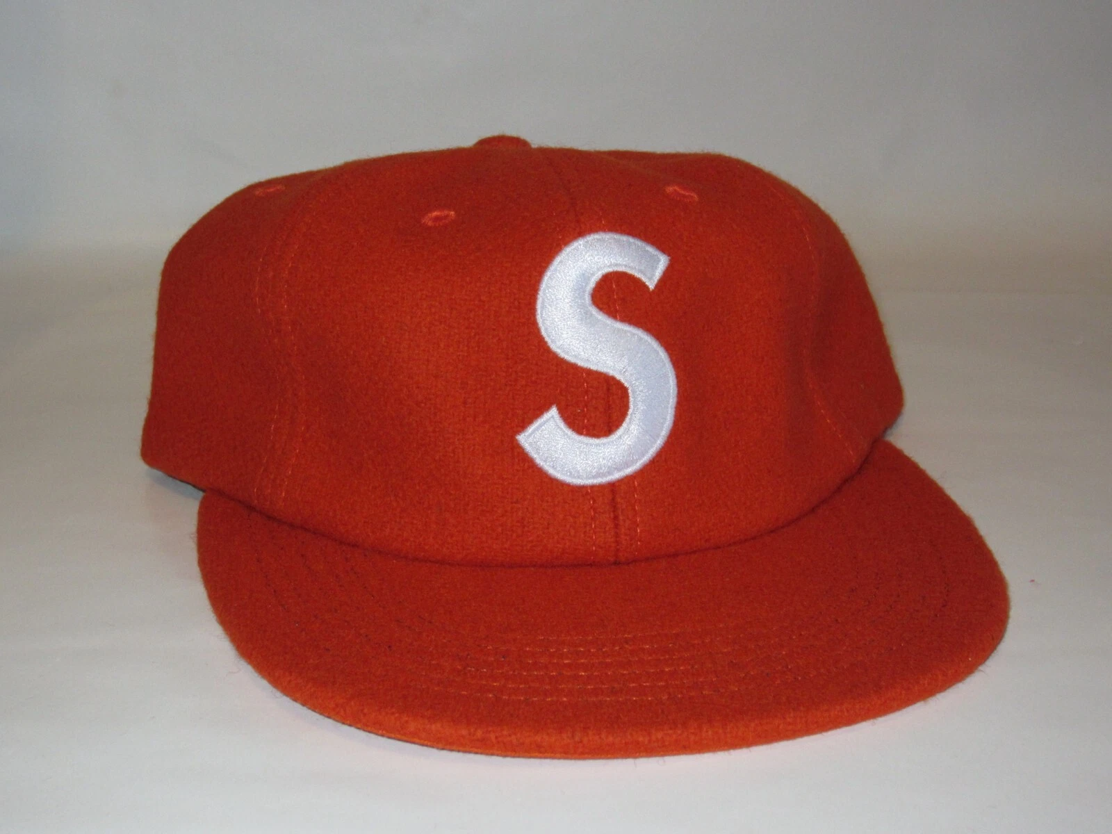 Casquette chapeau 6 panneaux SUPREME New York laine logo S ORANGE bretelles NEUF ! F/W 2017