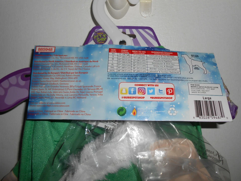 Rubie's Pet Shop Dog Santa's Helper Christmas Outfit Costume Large NEW Schnauzer - Image 3 of 4