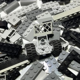 Lego 200 Black Gray Plates Bricks Wheels Tires Slopes 35563 6192 City 270