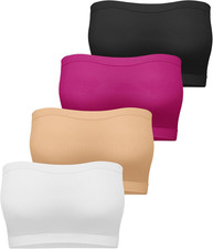 4 Pack Women Tube Tops Summer Bandeau Strapless Seamless Non-Padded Crop Tops St