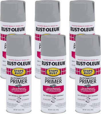 Rust-Preventive Automotive Primer Spray, 12 Oz, Flat Light Gray, 6 Pack