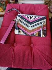 River Island Chevron Clutch Pouch Bag Khaki/Pink 9.5 x 7" New Other