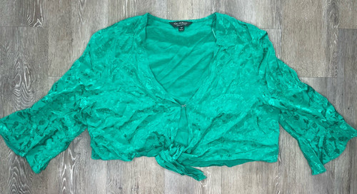 Miss Selfridge Women's Green Floral Tie Front Cropped Blouse US 12