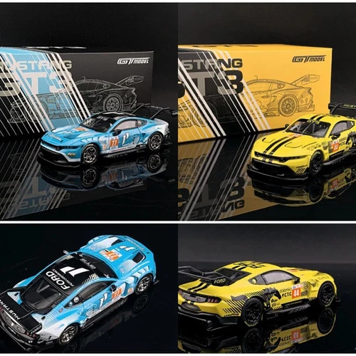 GT model 1:64 Mustang GT3 Blue #77 / Yellow #44 Racing Diecast Model Car