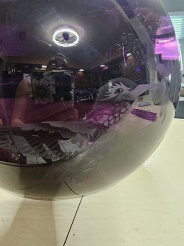 Amethyst Half Moon Glass Hummimg BIRDS Etched Vase - Picture 11 of 14