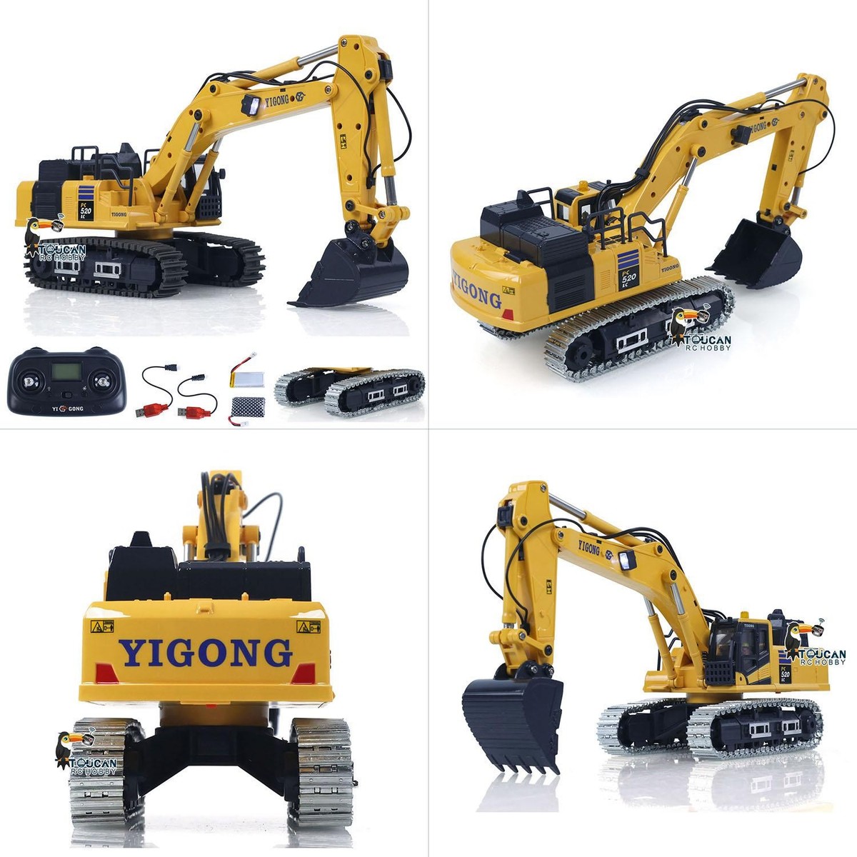 TOUCAN RC Bagger 1/50 - Ferngesteuerter Bagger Mit Metallketten, Licht & Sound