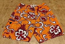 Vtg 80s 90s Mens Quiksilver orange floral geometric swim board shorts size 30