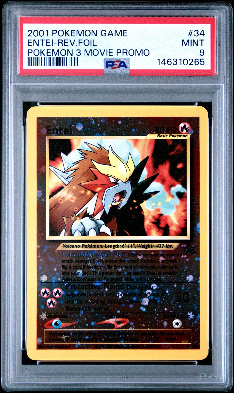 2001 POKEMON GAME MOVIE POKEMON 3 MOVIE PROMO #34 ENTEI-REVERSE FOIL PSA 9