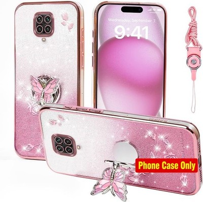 For Xiaomi Redmi Note 9S Case with Glitter Butterfly Floral TPU Protective Cover