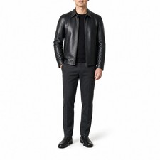 Men's Black Genuine Leather Tech Executive Minimalist Zip Jacket