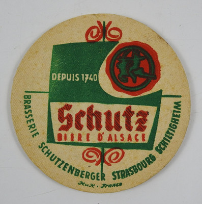 2808/ alter Bierdeckel Untersetzer, Brauerei Schutz Biere Alsace Strassburg