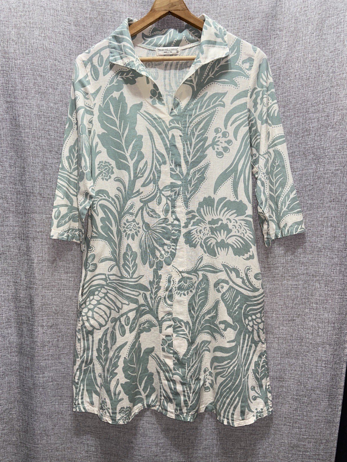 Terzo Millennio Italy Sz S Artsy Linen Half Sleeve Shift Dress Pockets
