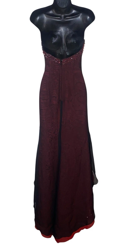 Vestido de graduación gótico bruja grunge con volantes con cuentas negro y rojo de colección años 90 para mujer talla 2 Foto 3 de 4