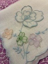 VTG Madeira 3D Organdy Applique Handkerchief Hand Embroidered Linen 11x11 EUC
