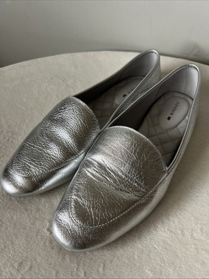 Birdies The Vesper Womans Silver Leather Metallic Loafers Size 8.5 Holiday Fun