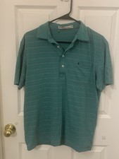 Criquet Organic Polo Shirt Mens Large Slim Fit Green Stripe