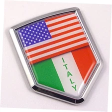 USA Italy American Italian Flag Car Chrome Emblem Decal Shield Shape Sticker 