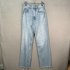 Zara Womens Size 2 High-Waisted Light Wash Straight-Leg Denim Jeans w/ Raw Hem