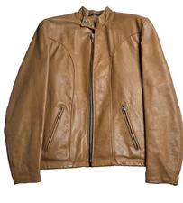 Vintage 60s/70s Schott Bros Cafe Racer Leather Jacket Caramel Brown Sz40 Made US