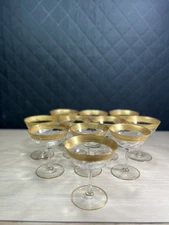 11 Vintage Tiffin Franciscan Rambler Champagne Sherbet Gold Floral Rim 4 1/4”