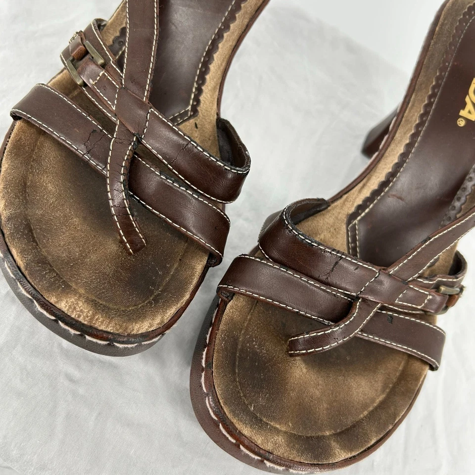Bombas de salto alto vintage anos 90 y2k femininas marrom SODA bloco plataforma tiras tamanho 8.5M - Imagem 4 de 4