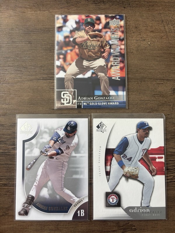 Upper Deck Adrian Gonzalez Card Lot 3 Padres Rangers Gold Glove MLB 2009