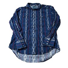 Vintage 90s Wrangler Cowboy Aztec Western Pearl Snap Shirt Size Medium