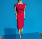 Vintage Look Barbie Dress, Sheath With Gold Buttons, Dark Pink