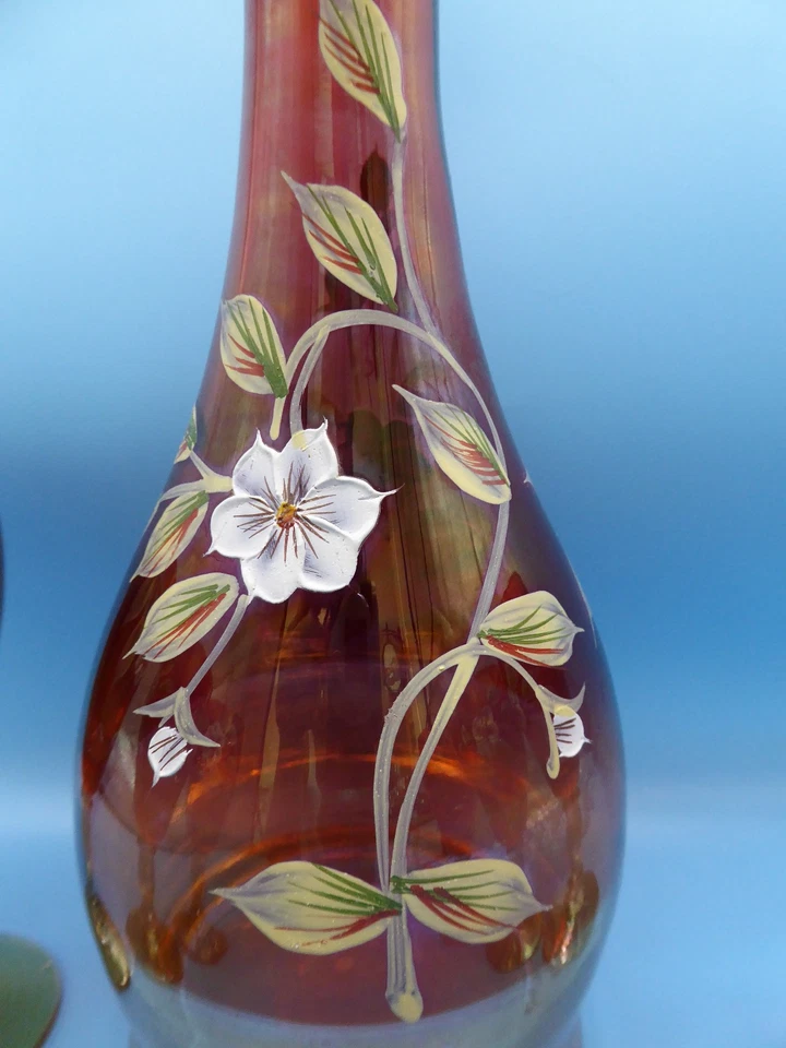 Bohemia Glas Karaffe Set mit 6 Gläsern Emaille Malerei  Böhmen - Bild 3 von 4