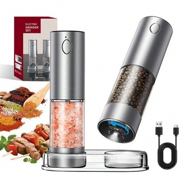 2pc Seasoning Grinder Mills Adjustable USB Charge Stainless LED Light