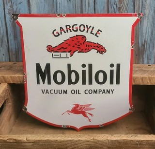 Vintage Gargoyle Mobiloil Porcelain Metal Shield Sign Mobil Oil Gas Pegasus